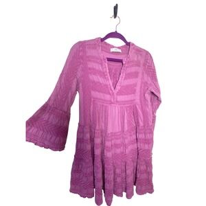 Devotion Twins Ella Dress Anthropologie Jacquard Cotton Silk Tiered Boho Mini XS